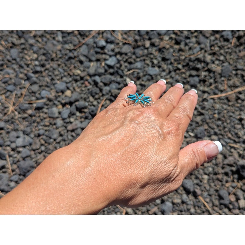 Zuni Ring Turquoise Cluster Spur OG Native‎ American Handmade Jewelry 6.75 * - Picture 9 of 10